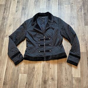 White House Black Market Black Zip Up Lightweight Puffer Jacket Suede Size  6